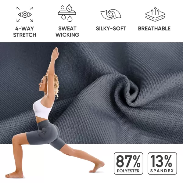 APEXUP Workout Shorts 8quot Biker Shorts Women High Waist Spandex Yoga Shorts with Side ampamp Inner PocketsCharcoal1pk