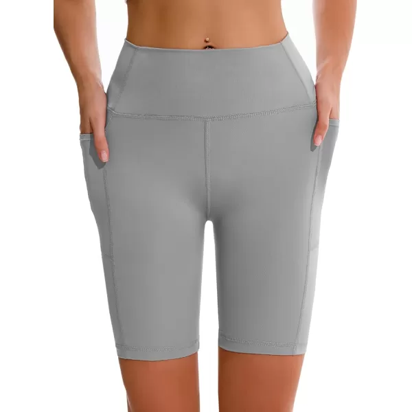 APEXUP Workout Shorts 8quot Biker Shorts Women High Waist Spandex Yoga Shorts with Side ampamp Inner PocketsChiseled Stone1pk
