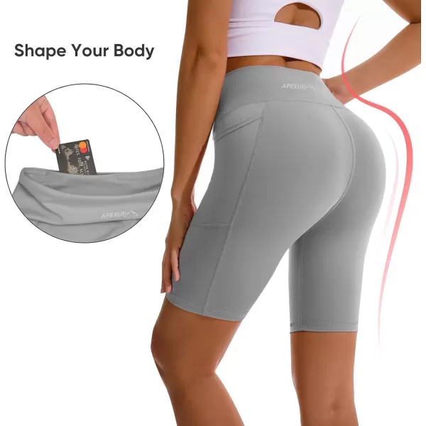 APEXUP Workout Shorts 8quot Biker Shorts Women High Waist Spandex Yoga Shorts with Side ampamp Inner PocketsChiseled Stone1pk