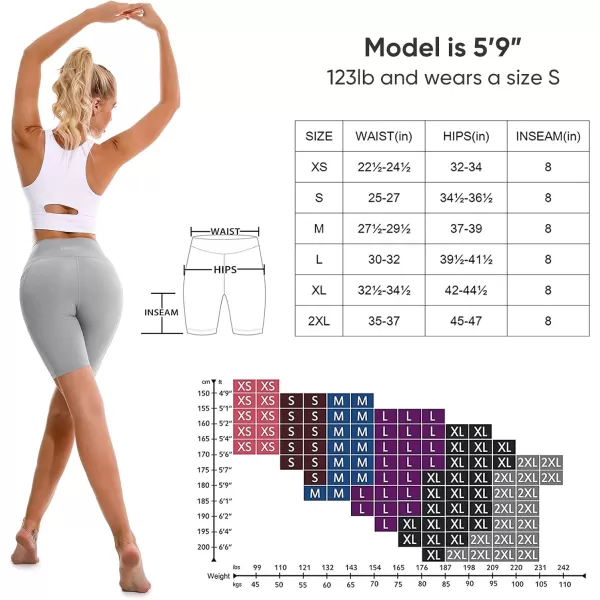 APEXUP Workout Shorts 8quot Biker Shorts Women High Waist Spandex Yoga Shorts with Side ampamp Inner PocketsChiseled Stone1pk