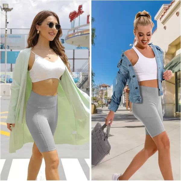 APEXUP Workout Shorts 8quot Biker Shorts Women High Waist Spandex Yoga Shorts with Side ampamp Inner PocketsChiseled Stone1pk