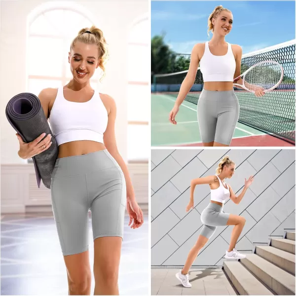 APEXUP Workout Shorts 8quot Biker Shorts Women High Waist Spandex Yoga Shorts with Side ampamp Inner PocketsChiseled Stone1pk