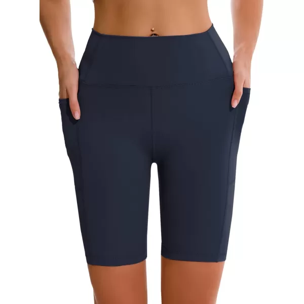 APEXUP Workout Shorts 8quot Biker Shorts Women High Waist Spandex Yoga Shorts with Side ampamp Inner PocketsNavy1pk