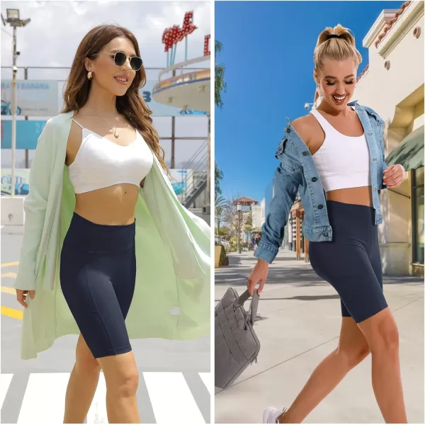 APEXUP Workout Shorts 8quot Biker Shorts Women High Waist Spandex Yoga Shorts with Side ampamp Inner PocketsNavy1pk