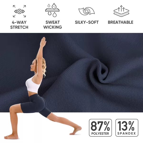 APEXUP Workout Shorts 8quot Biker Shorts Women High Waist Spandex Yoga Shorts with Side ampamp Inner PocketsNavy1pk