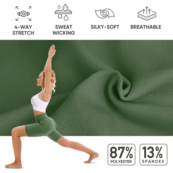 APEXUP Workout Shorts 8quot Biker Shorts Women High Waist Spandex Yoga Shorts with Side ampamp Inner PocketsOlive Green1pk