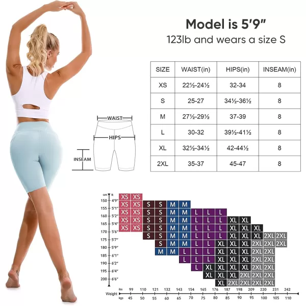 APEXUP Workout Shorts 8quot Biker Shorts Women High Waist Spandex Yoga Shorts with Side ampamp Inner PocketsSpun Sugar