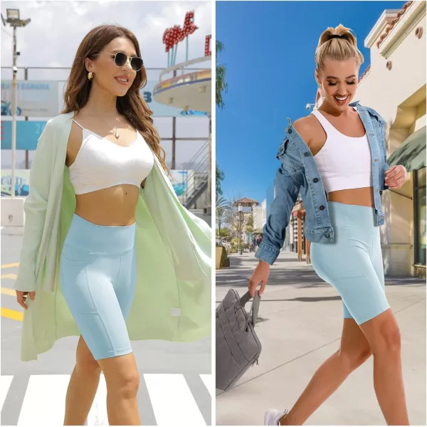 APEXUP Workout Shorts 8quot Biker Shorts Women High Waist Spandex Yoga Shorts with Side ampamp Inner PocketsSpun Sugar