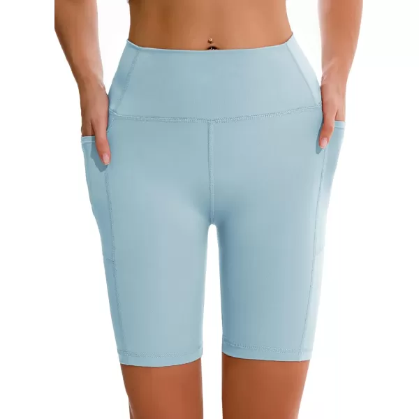 APEXUP Workout Shorts 8quot Biker Shorts Women High Waist Spandex Yoga Shorts with Side ampamp Inner PocketsSpun Sugar