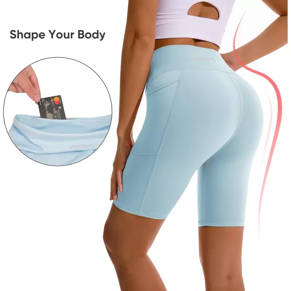APEXUP Workout Shorts 8quot Biker Shorts Women High Waist Spandex Yoga Shorts with Side ampamp Inner PocketsSpun Sugar1pk