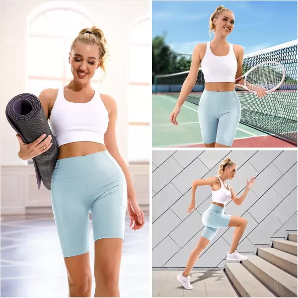 APEXUP Workout Shorts 8quot Biker Shorts Women High Waist Spandex Yoga Shorts with Side ampamp Inner PocketsSpun Sugar1pk