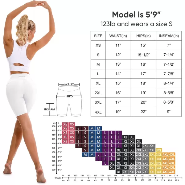 APEXUP Workout Shorts 8quot Biker Shorts Women High Waist Spandex Yoga Shorts with Side ampamp Inner PocketsWhite1pk