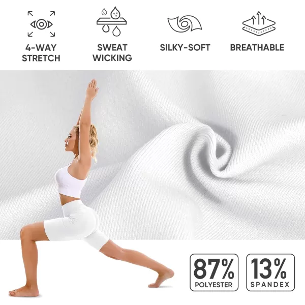 APEXUP Workout Shorts 8quot Biker Shorts Women High Waist Spandex Yoga Shorts with Side ampamp Inner PocketsWhite1pk