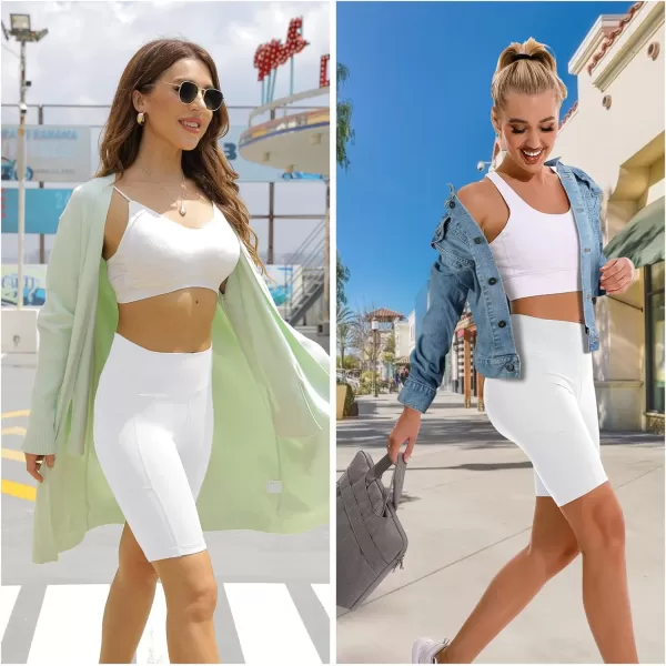 APEXUP Workout Shorts 8quot Biker Shorts Women High Waist Spandex Yoga Shorts with Side ampamp Inner PocketsWhite1pk
