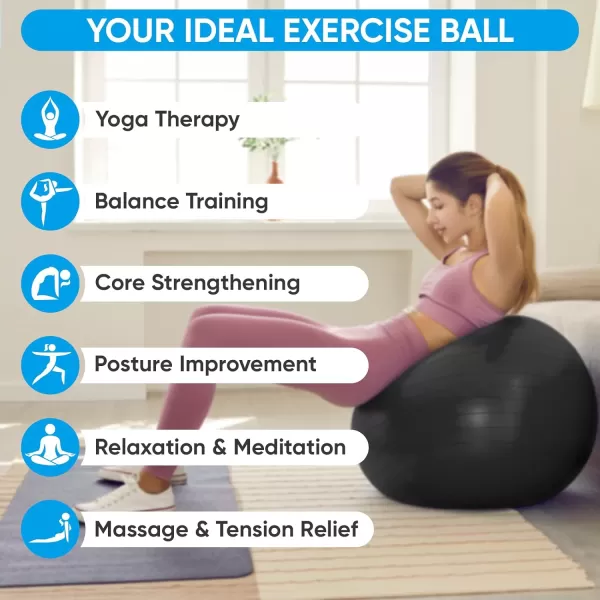 APEXUP Yoga Ball Exercise Ball Anti Slip Stability Ball Chair Heavy Duty Large Gym Ball for Fitness Balance Core Workout and Physical TherapyBlack