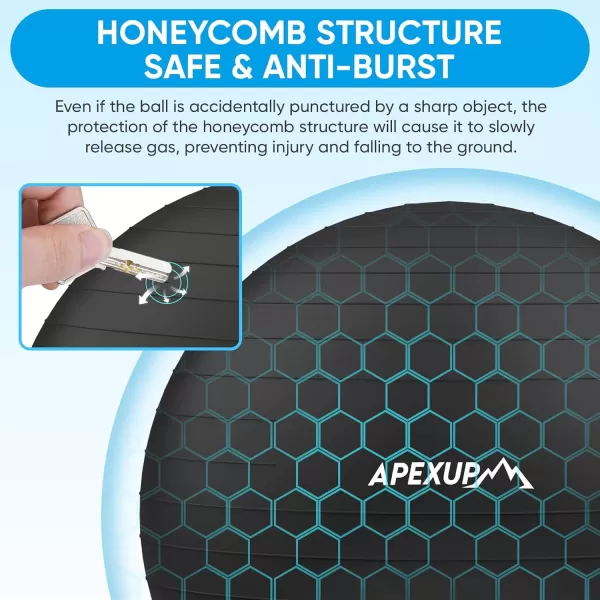 APEXUP Yoga Ball Exercise Ball Anti Slip Stability Ball Chair Heavy Duty Large Gym Ball for Fitness Balance Core Workout and Physical TherapyBlack