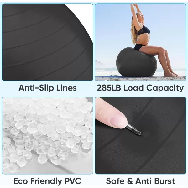 APEXUP Yoga Ball Exercise Ball Anti Slip Stability Ball Chair Heavy Duty Large Gym Ball for Fitness Balance Core Workout and Physical TherapyBlack