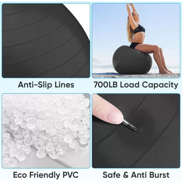 APEXUP Yoga Ball Exercise Ball Anti Slip Stability Ball Chair Heavy Duty Large Gym Ball for Fitness Balance Core Workout and Physical TherapyBlack