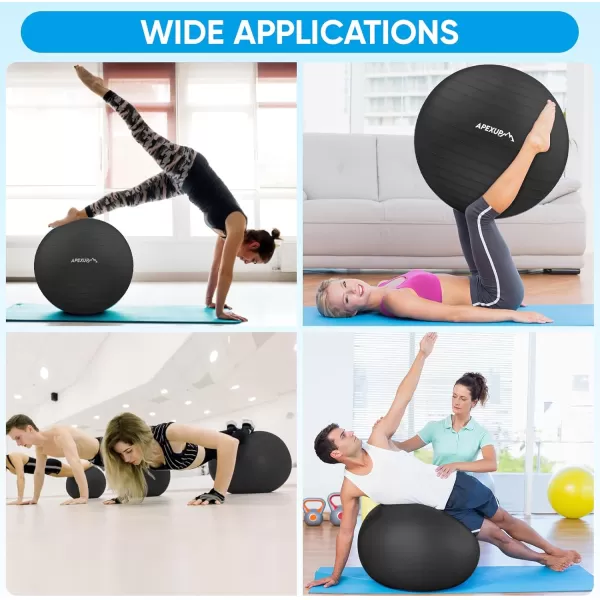 APEXUP Yoga Ball Exercise Ball Anti Slip Stability Ball Chair Heavy Duty Large Gym Ball for Fitness Balance Core Workout and Physical TherapyBlack