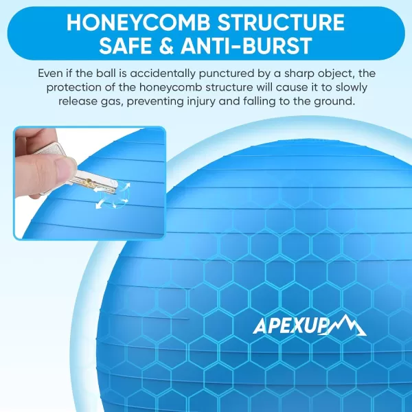 APEXUP Yoga Ball Exercise Ball Anti Slip Stability Ball Chair Heavy Duty Large Gym Ball for Fitness Balance Core Workout and Physical TherapyBlue
