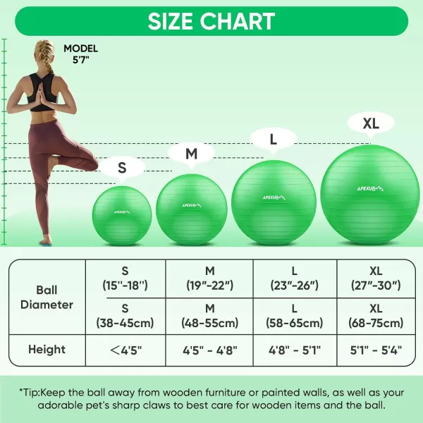 APEXUP Yoga Ball Exercise Ball Anti Slip Stability Ball Chair Heavy Duty Large Gym Ball for Fitness Balance Core Workout and Physical TherapyDark Green