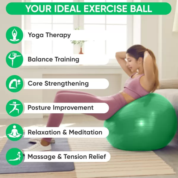 APEXUP Yoga Ball Exercise Ball Anti Slip Stability Ball Chair Heavy Duty Large Gym Ball for Fitness Balance Core Workout and Physical TherapyDark Green