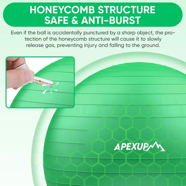 APEXUP Yoga Ball Exercise Ball Anti Slip Stability Ball Chair Heavy Duty Large Gym Ball for Fitness Balance Core Workout and Physical TherapyDark Green