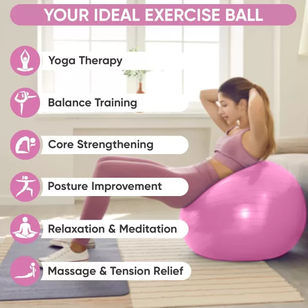 APEXUP Yoga Ball Exercise Ball Anti Slip Stability Ball Chair Heavy Duty Large Gym Ball for Fitness Balance Core Workout and Physical TherapyFuschia