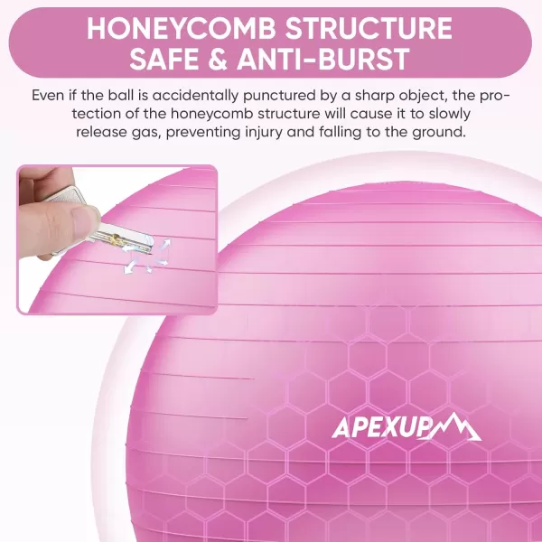 APEXUP Yoga Ball Exercise Ball Anti Slip Stability Ball Chair Heavy Duty Large Gym Ball for Fitness Balance Core Workout and Physical TherapyFuschia
