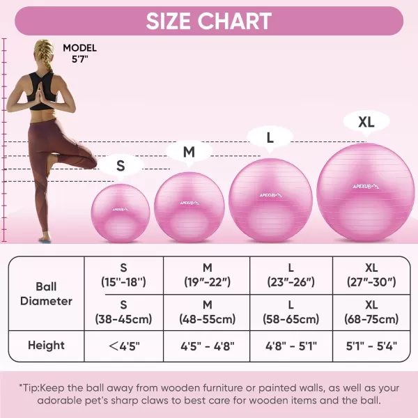 APEXUP Yoga Ball Exercise Ball Anti Slip Stability Ball Chair Heavy Duty Large Gym Ball for Fitness Balance Core Workout and Physical TherapyFuschia