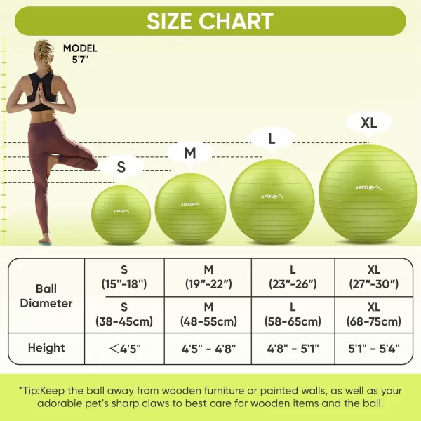 APEXUP Yoga Ball Exercise Ball Anti Slip Stability Ball Chair Heavy Duty Large Gym Ball for Fitness Balance Core Workout and Physical TherapyGreen