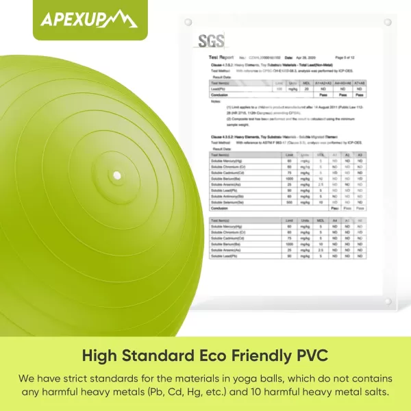 APEXUP Yoga Ball Exercise Ball Anti Slip Stability Ball Chair Heavy Duty Large Gym Ball for Fitness Balance Core Workout and Physical TherapyGreen