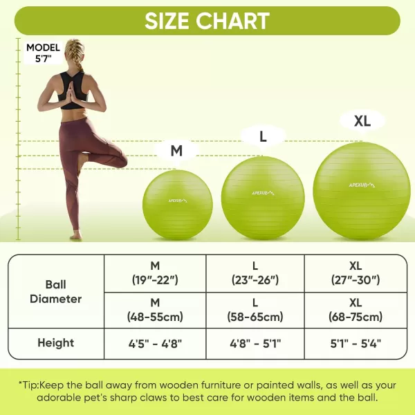 APEXUP Yoga Ball Exercise Ball Anti Slip Stability Ball Chair Heavy Duty Large Gym Ball for Fitness Balance Core Workout and Physical TherapyGreen