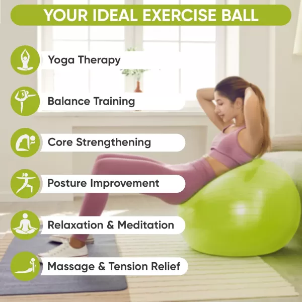 APEXUP Yoga Ball Exercise Ball Anti Slip Stability Ball Chair Heavy Duty Large Gym Ball for Fitness Balance Core Workout and Physical TherapyGreen