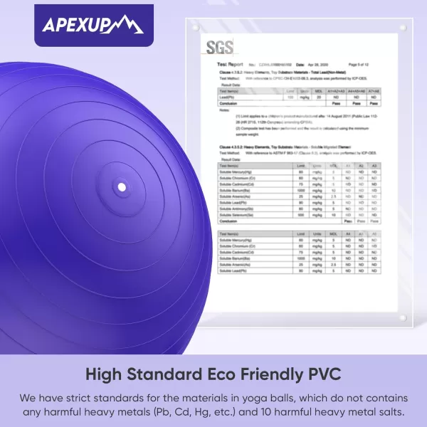 APEXUP Yoga Ball Exercise Ball Anti Slip Stability Ball Chair Heavy Duty Large Gym Ball for Fitness Balance Core Workout and Physical TherapyIndigo