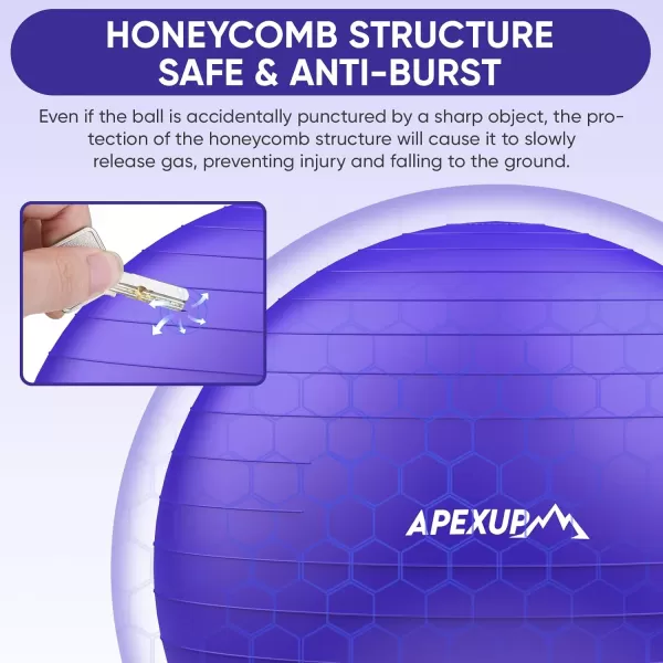 APEXUP Yoga Ball Exercise Ball Anti Slip Stability Ball Chair Heavy Duty Large Gym Ball for Fitness Balance Core Workout and Physical TherapyIndigo