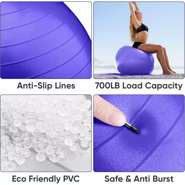 APEXUP Yoga Ball Exercise Ball Anti Slip Stability Ball Chair Heavy Duty Large Gym Ball for Fitness Balance Core Workout and Physical TherapyIndigo
