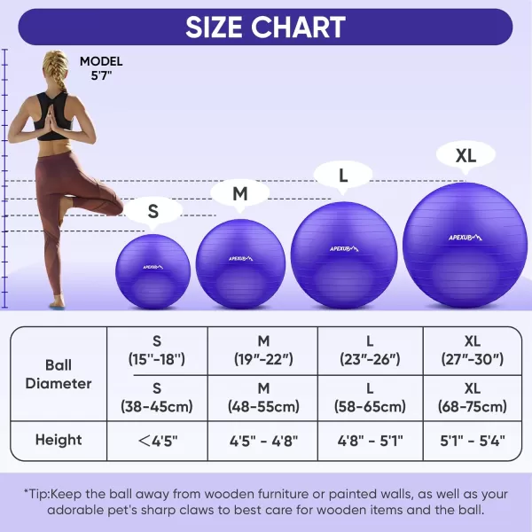 APEXUP Yoga Ball Exercise Ball Anti Slip Stability Ball Chair Heavy Duty Large Gym Ball for Fitness Balance Core Workout and Physical TherapyIndigo