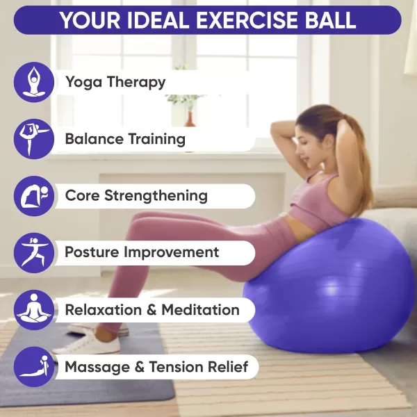 APEXUP Yoga Ball Exercise Ball Anti Slip Stability Ball Chair Heavy Duty Large Gym Ball for Fitness Balance Core Workout and Physical TherapyIndigo