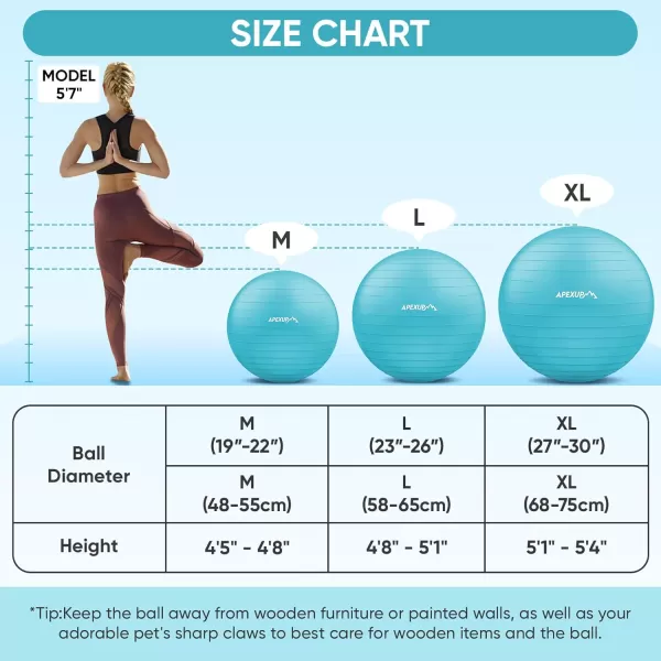APEXUP Yoga Ball Exercise Ball Anti Slip Stability Ball Chair Heavy Duty Large Gym Ball for Fitness Balance Core Workout and Physical TherapyLight Blue