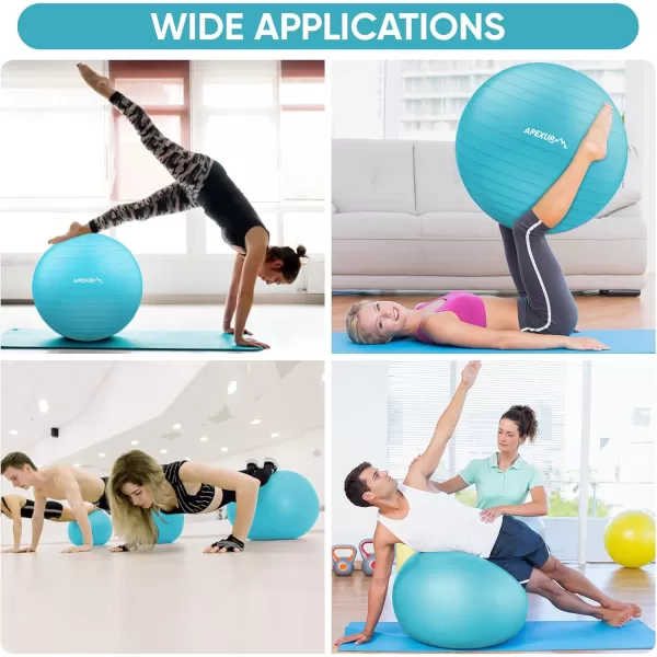 APEXUP Yoga Ball Exercise Ball Anti Slip Stability Ball Chair Heavy Duty Large Gym Ball for Fitness Balance Core Workout and Physical TherapyLight Blue