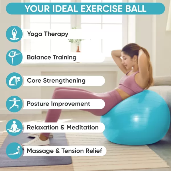 APEXUP Yoga Ball Exercise Ball Anti Slip Stability Ball Chair Heavy Duty Large Gym Ball for Fitness Balance Core Workout and Physical TherapyLight Blue