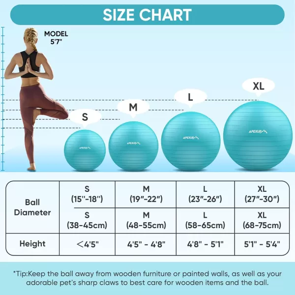 APEXUP Yoga Ball Exercise Ball Anti Slip Stability Ball Chair Heavy Duty Large Gym Ball for Fitness Balance Core Workout and Physical TherapyLight Blue