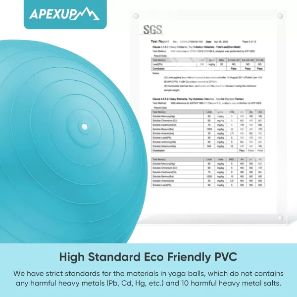 APEXUP Yoga Ball Exercise Ball Anti Slip Stability Ball Chair Heavy Duty Large Gym Ball for Fitness Balance Core Workout and Physical TherapyLight Blue