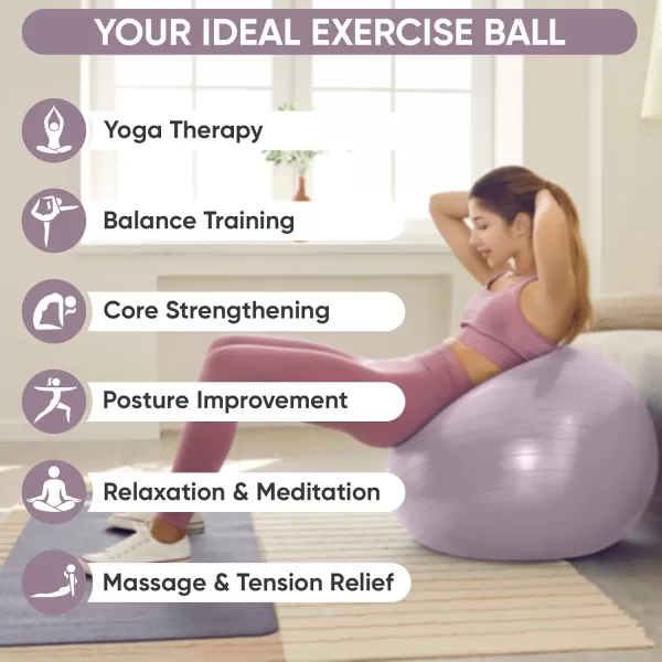 APEXUP Yoga Ball Exercise Ball Anti Slip Stability Ball Chair Heavy Duty Large Gym Ball for Fitness Balance Core Workout and Physical TherapyMauve