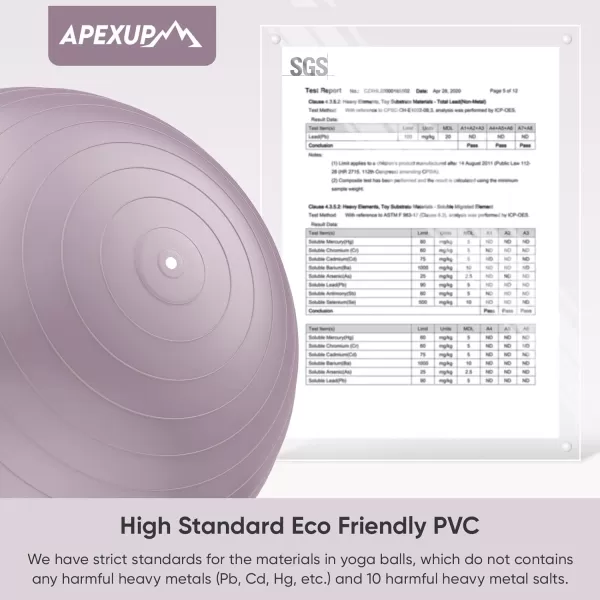 APEXUP Yoga Ball Exercise Ball Anti Slip Stability Ball Chair Heavy Duty Large Gym Ball for Fitness Balance Core Workout and Physical TherapyMauve
