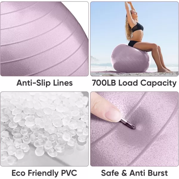 APEXUP Yoga Ball Exercise Ball Anti Slip Stability Ball Chair Heavy Duty Large Gym Ball for Fitness Balance Core Workout and Physical TherapyMauve