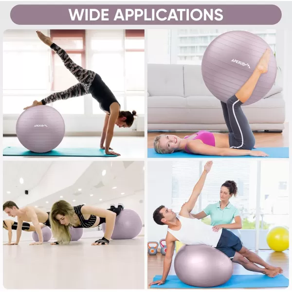 APEXUP Yoga Ball Exercise Ball Anti Slip Stability Ball Chair Heavy Duty Large Gym Ball for Fitness Balance Core Workout and Physical TherapyMauve