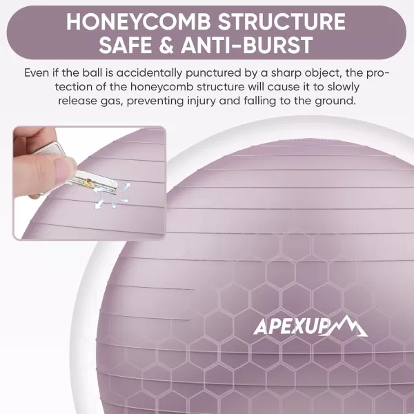 APEXUP Yoga Ball Exercise Ball Anti Slip Stability Ball Chair Heavy Duty Large Gym Ball for Fitness Balance Core Workout and Physical TherapyMauve