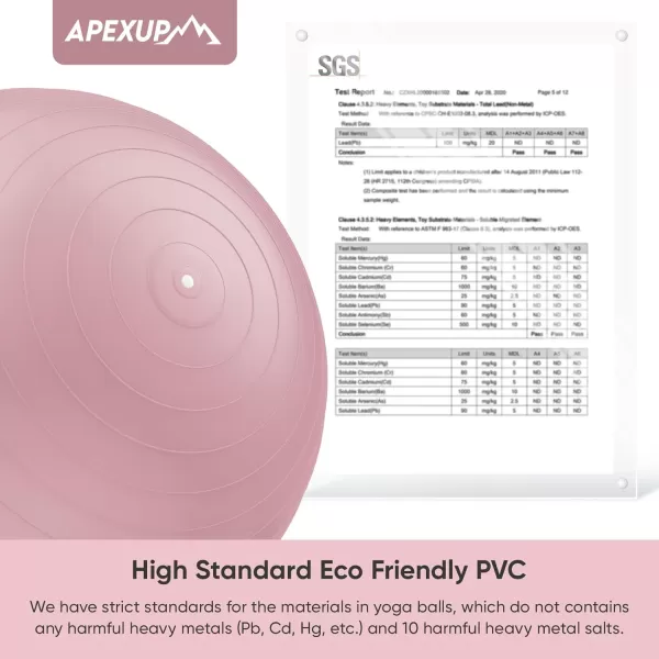 APEXUP Yoga Ball Exercise Ball Anti Slip Stability Ball Chair Heavy Duty Large Gym Ball for Fitness Balance Core Workout and Physical TherapyPink